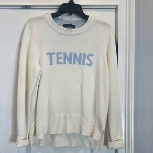 Renwick Cream 'TENNIS' Crewneck Sweater - Light Blue Lettering